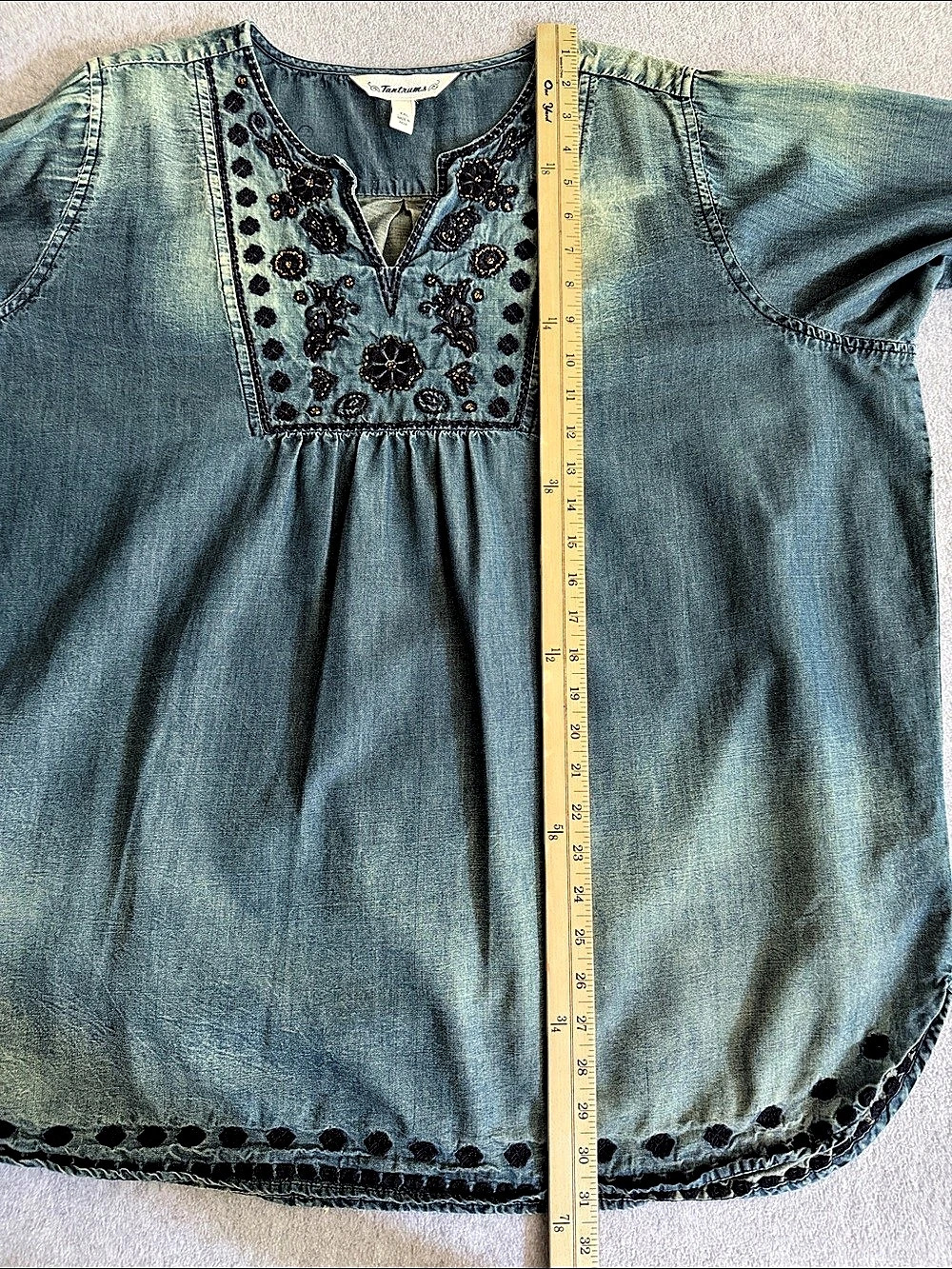 Tantrums Embroidered Chambray Denim Tunic XXL Boho Western Country Prairie Rodeo - Picture 13 of 14